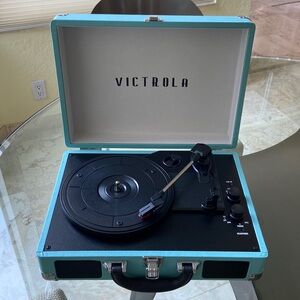 Turquoise Victrola 3-Speed Suitcase Record Player with Built-in Speakers